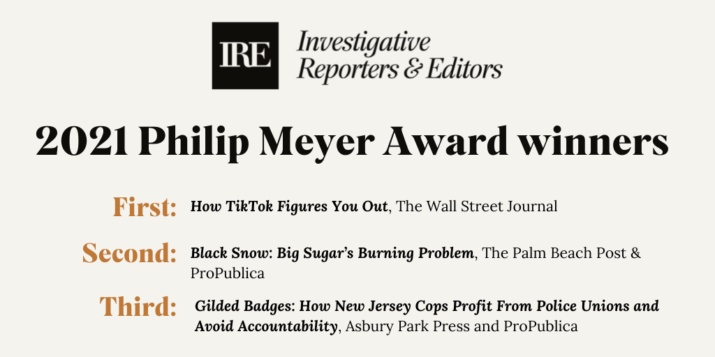 IRE announces winners of 2021 Philip Meyer Journalism Award