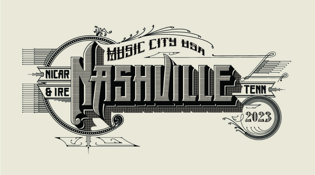 Text reads: Music City USA Nashville NICAR & IRE Tenn 2023